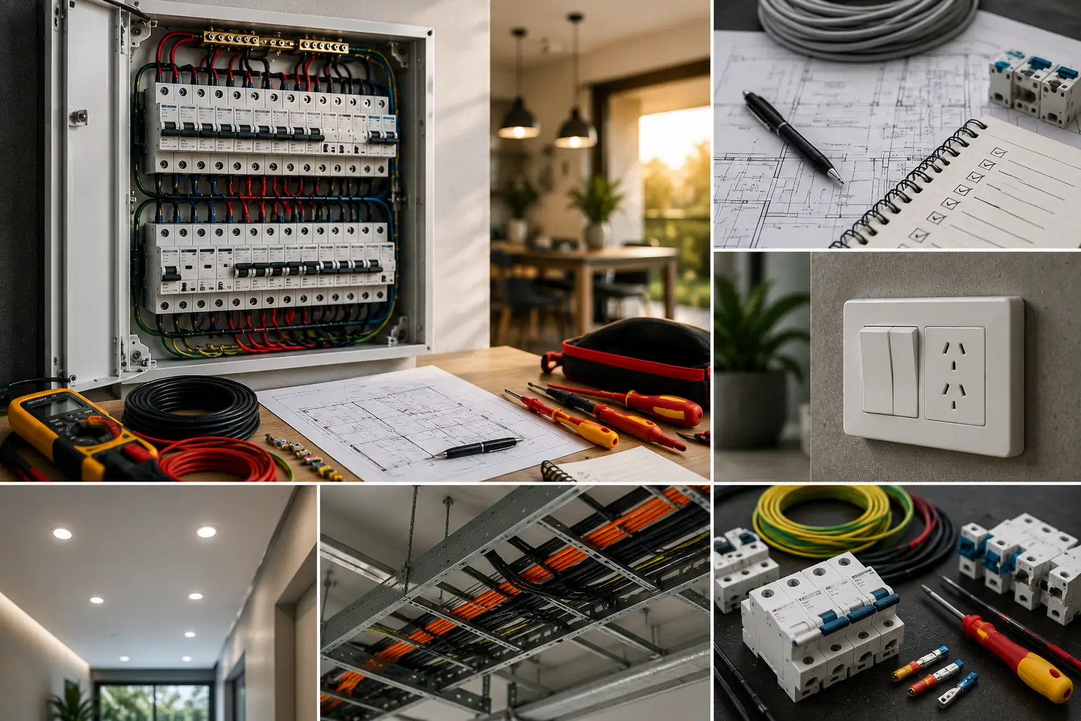 professional electrical installations, switchboards, wiring systems, tools, lighting, and planning materials in modern residential and commercial environments.
