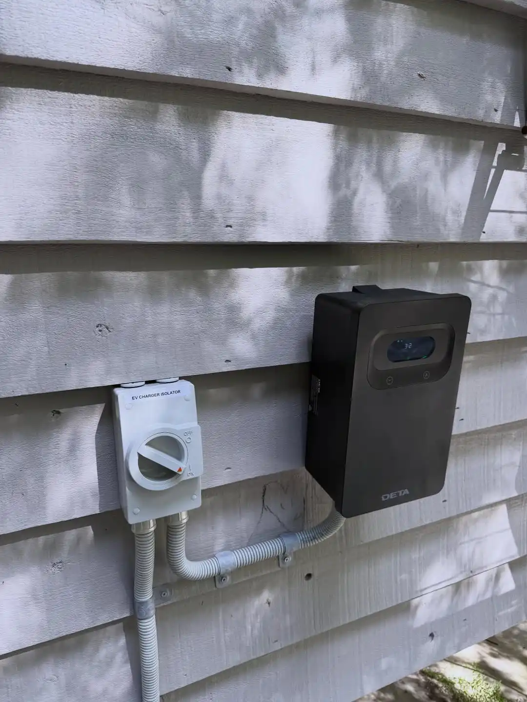 Residential EV charger and outdoor electrical power installation at home