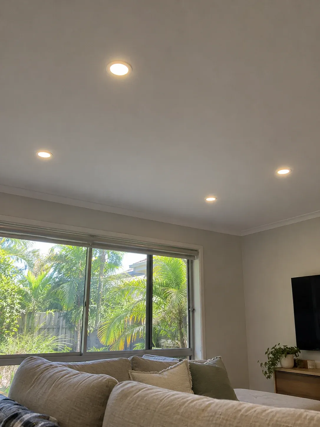 Recessed downlights in a living room